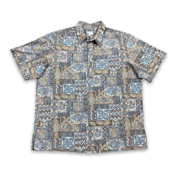 Vintage Hawaiian Reverse Print Tiki Pride of Hawaii Cotton 1/4 Pullover Sz XL - Picture 1 of 7